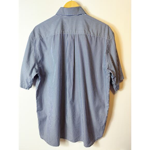 Daniel Cremieux Mens Button Down Striped Shirt Blue White Short Sleeve Large - Picture 5 of 5